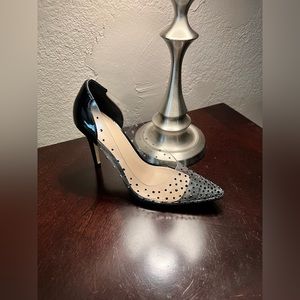 Clear heels with black crystals, patent leather heel. Size 9.5